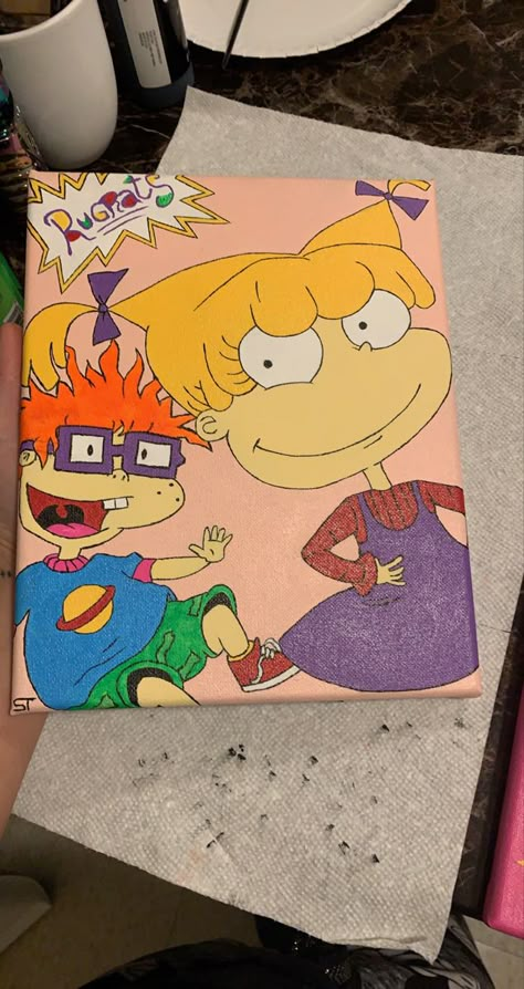 Rugrats Painting Canvas, Paintings Of Cartoons, Cartoon Paintings Easy Canvas, 90s Painting Ideas, 90s Cartoon Canvas Painting, Movie Canvas Painting, Cartoon Paintings, Draw Book, Color Drawing Art