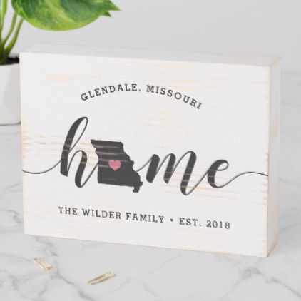 Missouri Home State Rustic Family Name Wooden Box Sign New Mexico Homes, Black Calligraphy, South Carolina Homes, Home City, City Family, North Carolina Homes, Virginia Homes, Heart Illustration, Calligraphy Script