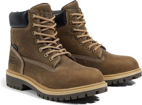 Classic waterproof insulated dark brown Timberland boots with steel toe. Ideal for cold winter days casual outfits. #ad Tims Boots, Brown Timberland Boots, Brown Work Boots, Timberland Boot, Timberland Style, Timberland Pro, Steel Toe Work Boots, Timberlands Shoes, Timberlands Women