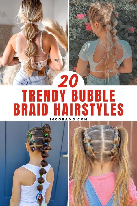 Save this pin for playful bubble braid inspirations! Elevate your style with these trendy looks that will add fun and flair to your hair. #BubbleBraid #HairstyleInspo #FashionBlog #HairTrends Fun Bubble Braid Hairstyles, Reverse Bubble Braid, Fun Summer Hair Styles, Updo Bubble Braid, Bubble Braids With Hair Extensions, Hair Inspo Bubble Braids, Bubble Braids With Ribbon, Messy Bubble Braid, Bubble Braids With Added Hair