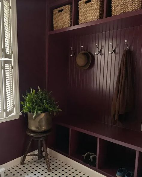 Sherwin Williams Blackberry laundry room Sherwin Williams Blackberry, Blackberry Paint, Southern Charm Decor, Blackberry Color, Hacienda Homes, Warm Paint Colors, Adobe Home, William Black, Choosing Paint