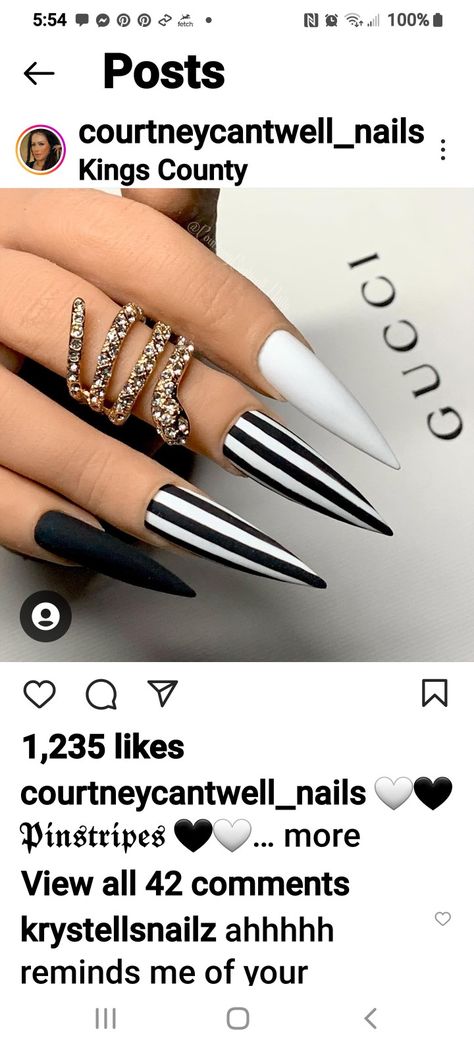 Black White Stripe Nails, Pinstripe Nail Designs, Black And White Stripe Nails, Black And White Stiletto Nails, Pinstripe Nails, White Stiletto Nails, Striped Nail Designs, Black Almond Nails, Stilleto Nails Designs