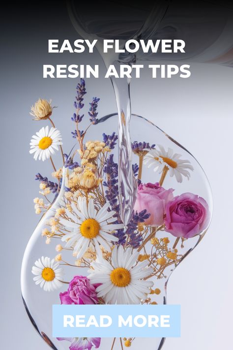 Flowers embedded in clear resin with overlay text "Easy Flower Resin Art Tips". Epoxy Flowers Resin Tutorial, Resin Real Flowers Diy, Nature Resin Art, Resin Flower Crafts, Best Resin Art, How To Resin Art, Pressed Flowers In Resin, Resin Flowers Preservation, How To Resin Flowers