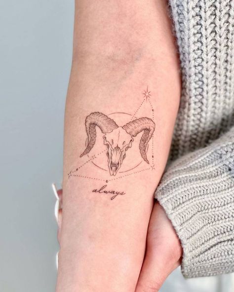 Capricornus Constellation, Capricorn Constellation Tattoo, Capricorn Tattoos, Lioness Tattoo Design, Always Tattoo, Ram Tattoo, Turtle Tattoo Designs, Lioness Tattoo, Sign Tattoo