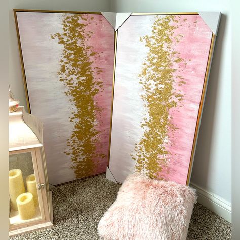 Two Glam Pink Gold And White Pictures Never Used Can Be Sold Together Or Separately Grey Pink White And Gold Bedroom, Luxury Home Remodel, White And Gold Closet Ideas, Pink And Gold Wall Art, White And Gold Bedrooms, Pink And Gold Apartment Decor, Pink And Gold Office Decor, Pink White And Gold Bedroom, Advanced Esthetics