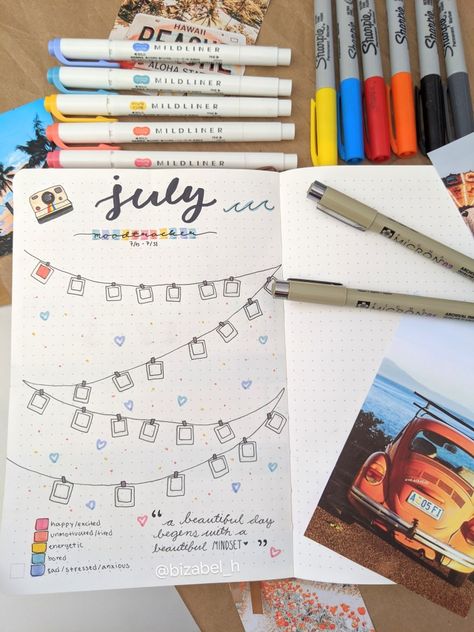 Retro summer mood tracker w mildliners Preppy Mood Tracker, Summer Mood Tracker, July Mood Tracker, Mood Journal, Bullet Journal Ideas Templates, Bullet Journal Mood, Summer Mood, Journaling Ideas, Retro Summer