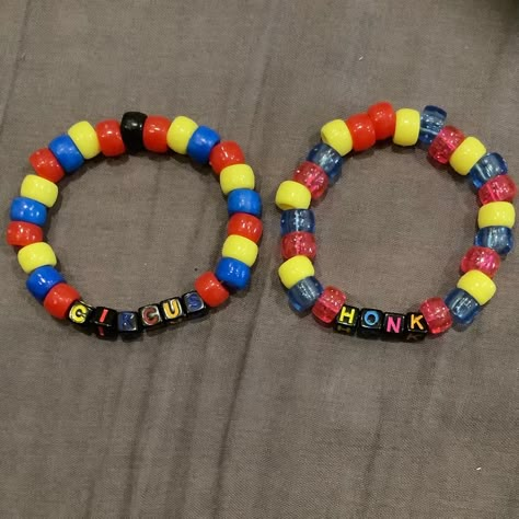 Clowncore Kandi Bracelets, Clown Bracelet, Clowncore Kandi, Clown Kandi, Kandi Inspo, Diy Kandi Bracelets, Pony Bead Bracelets, Diy Kandi, Beaded Braclets