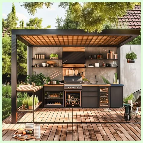 [SponsoredPost] Backyard_Kitchen 12 #outdoorbackyardkitchen Outdoor Kitchen And Sitting Area, Bbq Decking Area, Barbecue Outdoor Ideas Backyards, Outdoor Patio Ideas Kitchen, Backyard Kitchen Patio, Outdoor Kitchenette, Outdoor Kitchen With Grill, Outdoor Kitchen Deck, Garden Bbq Area