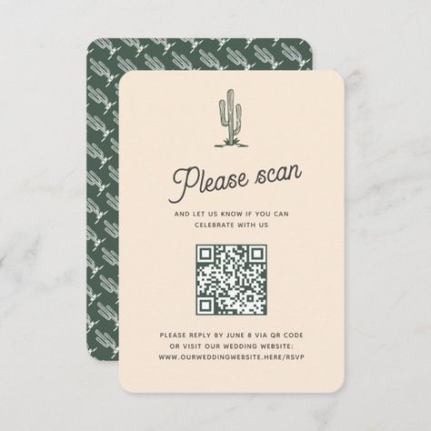 Green Desert Wedding, Desert Branding, Cactus Wedding Invitations, Wedding Qr Code, Tucson Wedding, Retro Wedding Invitations, Cactus Wedding, Text Template, Retro Yellow