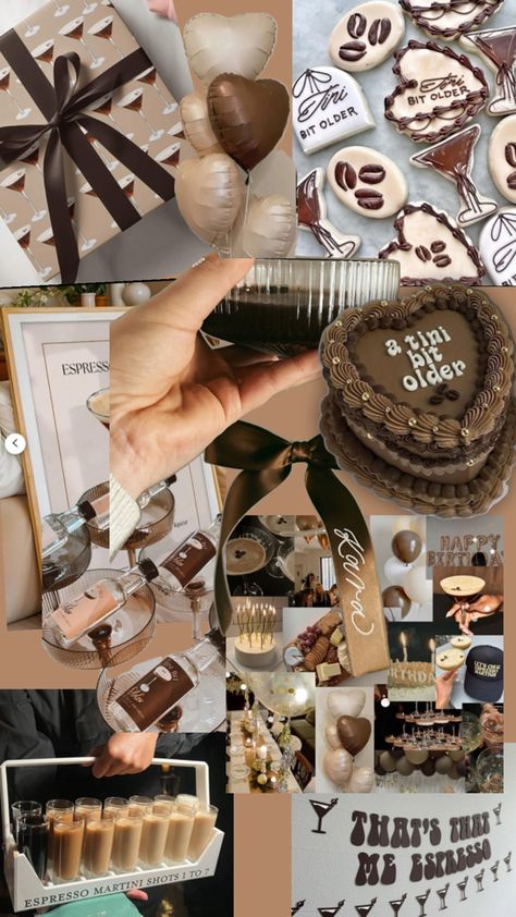 Expresso Martini Birthday Theme, Espresso Martini Party Decor, A Tini Bit Older Party Theme Espresso, Espresso Martini Party Theme, A Tiny Bit Older Party Theme Espresso, A Tiny Bit Older Party Espresso, Espresso Martini Themed Birthday Party, Brown Birthday Theme, Tini Bit Older Decor Espresso