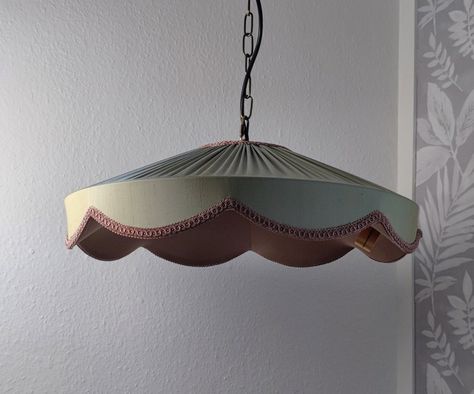 Green Ceiling Light, Scallop Lampshade, Closet Idea, Fabric Awning, Green Lamp Shade, Silk Lampshade, Wash Room, Victorian Lampshades, High End Lighting