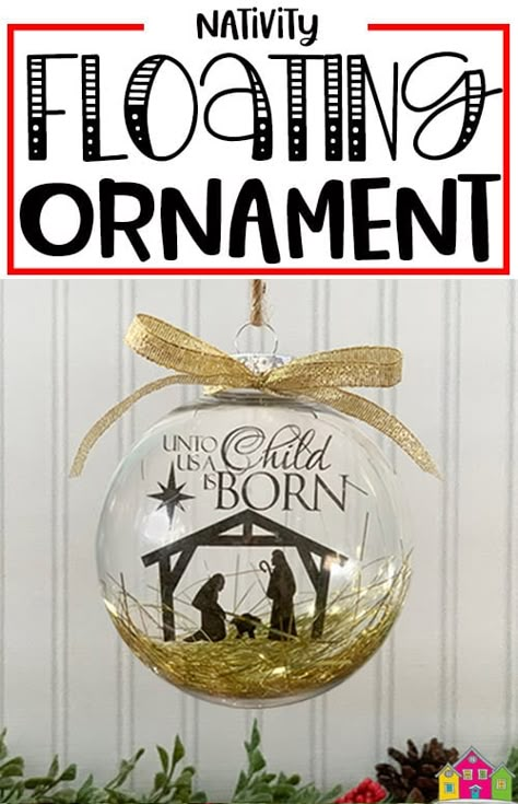 Nativity Ornaments Diy Cricut, Christmas Ornaments To Make With Cricut, Square Glass Ornaments Ideas, Church Ornaments Diy, Diy Clear Ball Ornaments, Acrylic Circle Ornaments Diy, Christian Diy Christmas Ornaments, Cricut Christmas Ornaments Paper, Religious Ornaments Diy