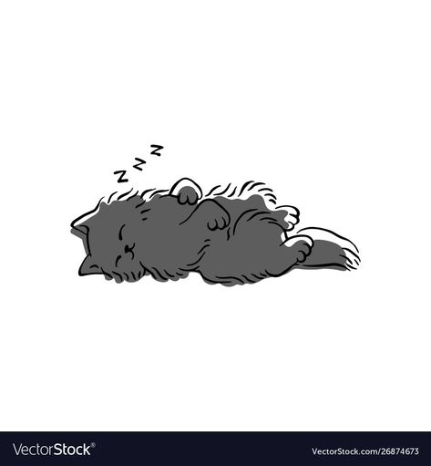 Cute Animal Sleeping Drawing, Grey Cat Drawing Cartoon, Cat Napping Drawing, Fluffy Cat Drawing Simple, Fluffy Cat Doodle, Nala Drawing, Cat Stretching Drawing, Grey Cat Cartoon, Grey Cat Drawing