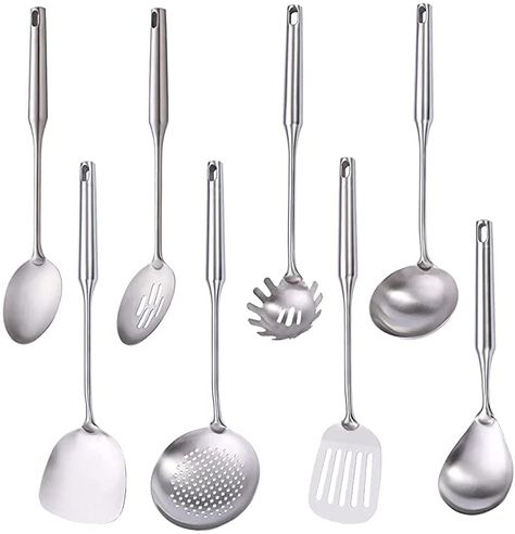 Pasta Spoon, Silver Kitchen, Kitchen Utensils Set, Stainless Steel Kitchen Utensils, Stainless Kitchen, Kitchen Games, Slotted Spoon, Slotted Spoons, Utensils Set