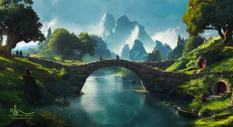 ArtStation - Piddlewater, The Shire Hobbit Art, Middle Earth Art, Lotr Art, The Shire, Escape Reality, Fantasy Places, Fantasy Paintings, Fantasy Art Landscapes, Aesthetic Painting