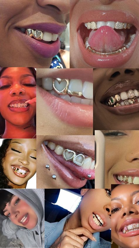 Woman’s grillz. Pink Diamond Grillz, Monroe Piercing On Black Women, Grillz Black Women, Grills Black Women, Cute Grills For Women, Grillz Women, Girly Grillz, Grillz Teeth Female, Female Grills