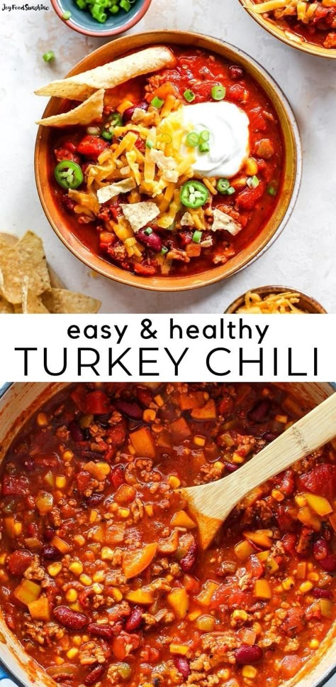 Easy Turkey Chili Recipe, Ground Turkey Chili Recipe, Turkey Chili Recipe Easy, Healthy Turkey Chili, Healthy Chili Recipe Turkey, Easy Turkey Chili, Chili Recipe Stovetop, Ground Turkey Chili, Easy Comfort Food Dinners