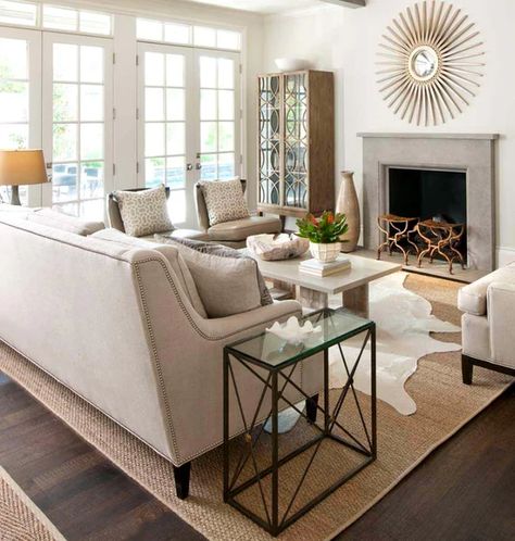 Layering Rugs Living Room, Cow Hide Rug Living Room, Hide Rug Living Room, Layered Cowhide Rug, Layered Rugs Living Room, Cowhide Rug Bedroom, Layer Rugs, Cowhide Rug Living Room, Layering Carpet