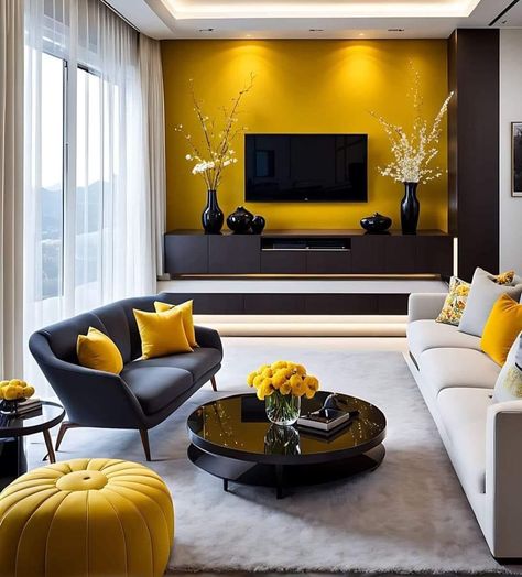 Outdoor Tv Room, Stylish Living Room Ideas, Cozy Scandinavian, Yellow Room, Black Living Room, Cozy Home Decor, Yellow Living Room, Living Room Design Decor, Inside Design