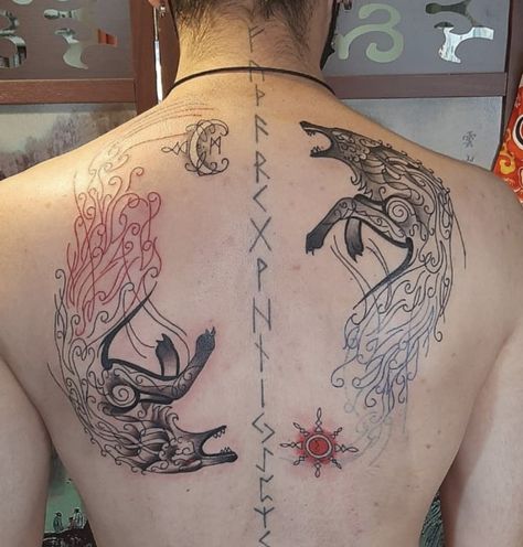 Viking Rune Tattoo, Symbols Tattoos, Skoll And Hati, Norse Mythology Tattoo, Pagan Tattoo, Arte Viking, Viking Tattoo Symbol, Tattoo Chest, Rune Tattoo