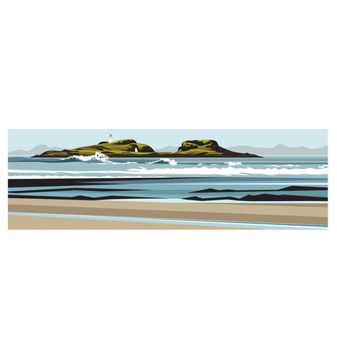 Seaside Watercolour, Flat Landscape, Ian Mitchell, Beach Art Prints, Minimal Contemporary, Panoramic Art, North Berwick, Art Investment, Swiss Design