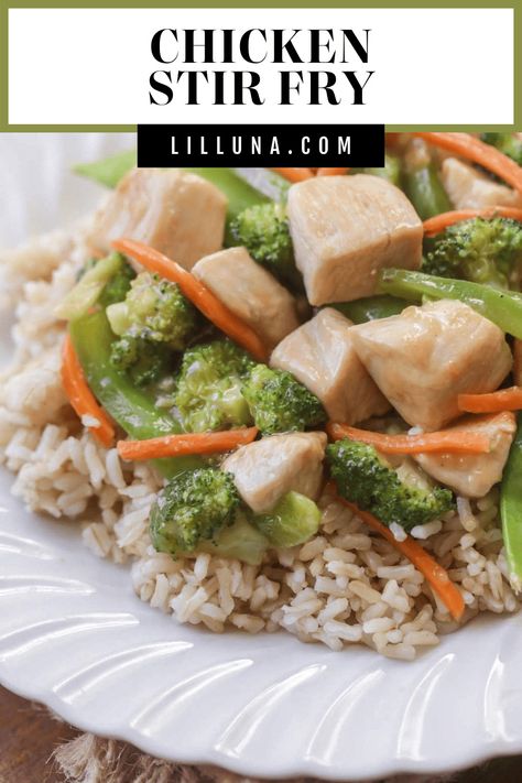 Simple, quick, and delicious Chicken Stir Fry. This tasty dinner is simple and is filled with broccoli, carrots, and snow peas! #chickenstirfry #stirfry #chicken #chickenandveggies #healthydinner Farmhouse Recipes, Chicken Stir Fry Recipe, Easy Chicken Stir Fry, Lil Luna, Stir Fry Recipes Chicken, Stir Fry Recipe, Tasty Dinner, Snow Peas, Chicken Stir Fry