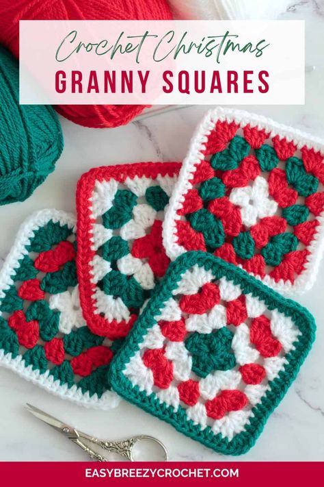 Easy Christmas Crochet Granny Square Christmas Crochet Diagram, Crochet Peppermint Granny Square, Christmas Granny Square Afghan, Treble Crochet Granny Square, Granny Square Bauble, Crochet Granny Square Two Color, Granny Square Crochet Pattern Free Printable, Granny Square Trivet, Crochet Christmas Granny Square Blanket