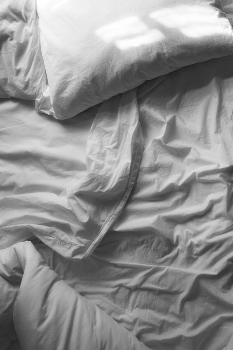 Unmade Bed, White Sheets, Black And White, Pillows, Bed, White, Black