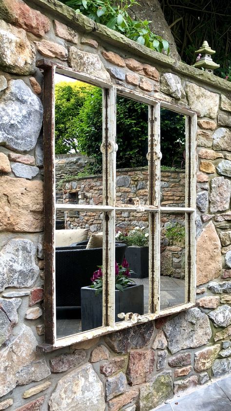 Garden mirror reflection in this architectural Aldgate Home mirror Mirror In Garden, Garden Mirrors Ideas Outdoors, Mirror Outside, Home Mirror, Garden Mirror, Outside Mirror, Backyard Seating Area, Garden Fence Panels, Front Garden Landscape