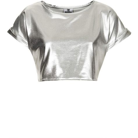 **Metallic Crop Tee by The Ragged Priest featuring polyvore, women's fashion, clothing, tops, t-shirts, crop top, shirts, crop, tees, silver, metallic t shirt, metallic top, shirt tops, crop tee and crop t shirt Metallic Crop Top, Cute Dresses For Party, Shirts Crop, The Ragged Priest, Thrifted Outfits, Ragged Priest, Cute Comfy Outfits, Crop Top Shirts, Costume Outfits