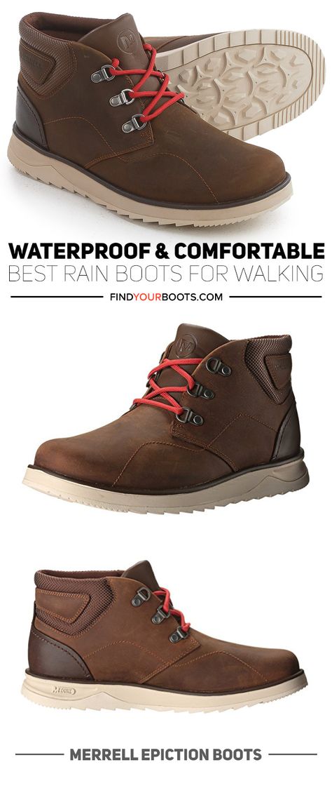 Merrell Epiction mens waterproof boots - Avoid wet feet during a downpour while still being comfortable on the move. Discover the 6 best rain boots for walking long distances at findyourboots.com Fade-resistant Leather Waterproof Boots For Outdoor Work, Rugged Impact-resistant Waterproof Boots, Mens Black Rain Boots, Leather Waterproof Boots For Outdoor, Plain Toe, Stylish Boots For Men, Men’s Rain Boots, Mens Walking Boots, Stylish Rain Boots, Mens Waterproof Boots