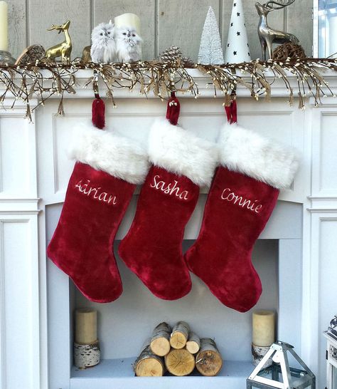 Etsy This luxurious plush 21'' Christmas stocking is a deep burgundy color with faux fox fur trim #hoildaystockings #holiday #christmas #holidaydecorating #holidaydecor #christmasdecor Red Velvet Christmas Stocking, Hand Fonts, Family Stockings, Christmas Stockings Personalized, White Velvet, Holiday Stockings, Christmas Plush, Deep Burgundy, Embroidery Fonts