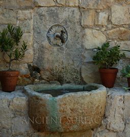 A beautiful 17th century antique reclaimed limestone wall fountain salvaged from the south of France Outdoor Wall Fountains, Limestone Wall, Stone Fountains, Outdoor Fountain, Wall Fountain, Water Features In The Garden, Garden Fountain, Mediterranean Garden, Fountains Outdoor