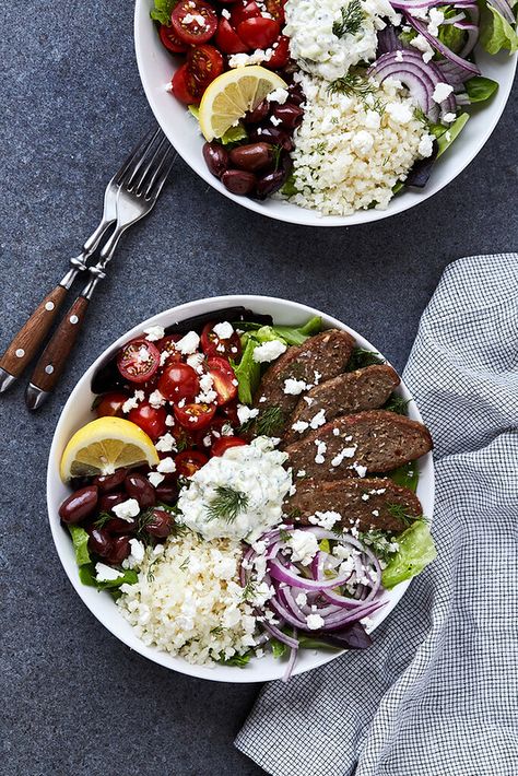 Greek Lamb Gyro Bowls with Tzatziki - Tasty Yummies Gyro Bowl, Gyro Salad, Lamb Gyros, Greek Lamb, Greek Gyros, Decadent Food, Tasty Desserts, Tasty Dessert, Lamb Recipes