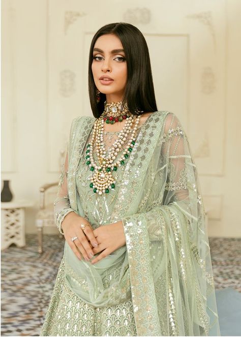 Akbar Aslam, Net Anarkali, Maxi Frocks, Readymade Saree, Embroidered Dupatta, Green Maxi, Dress Indian Style, Clothing Websites, Indian Wedding Dress