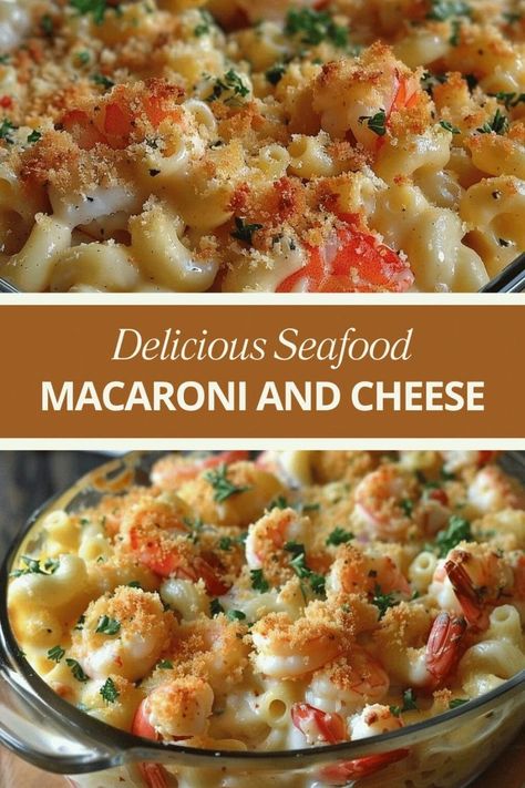 Lobster, Crab and Shrimp Macaroni and Cheese Crockpot Seafood Mac And Cheese, Mac And Cheese With Seafood, Crab And Shrimp Mac And Cheese, Baked Shrimp Mac And Cheese, Seafood Mac N Cheese, Seafood Mac And Cheese Recipe Easy, Shrimp Macaroni And Cheese, Seafood Ideas For Dinner, Crawfish Mac And Cheese