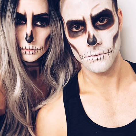 Skeleton Face Paint Men, Mens Sugar Skull Makeup, Easy Skeleton Makeup Men, Male Skeleton Makeup, Halloween Make Up Men Easy, Easy Skull Makeup Men, Skeleton Makeup Men, Guys Halloween Makeup, Half Skeleton Makeup