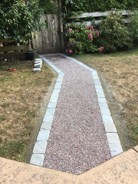 Gravel surfaces stabilized for vehicle and pedestrian traffic – CORE Landscape Path To Backyard Gate, Gravel Walkways Paths, Cheap Walkway Ideas, Big Leaf Plants, Gravel Walkway, Gravel Pathway, Gravel Landscaping, Walkways Paths, Stone Patio