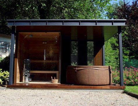 Backyard Sauna, Sauna Ideas, Backyard Spa, Investment House, Morton Building, Hot Tub Gazebo, Sauna House, Hot Tubs Saunas, Hot Tub Backyard