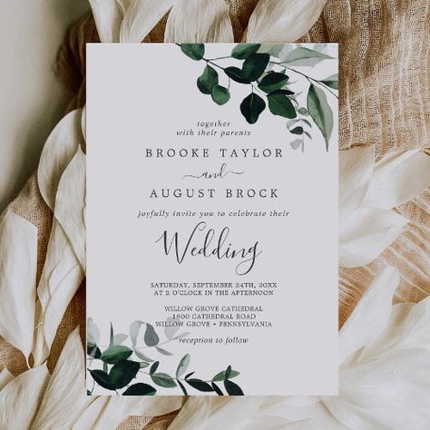 Dark Green Wedding Invitations, Mountain Theme Wedding, Wedding Emerald Green, Boho Wedding Invitation Template, Dark Green Wedding, Elegant Fall Wedding, Wedding Autumn, Wedding Greenery, Rustic Boho Wedding