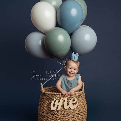 Birthday Hot Air Balloon Basket, Hot Air Balloon Basket, Bday Themes, Balloon Basket, 1st Birthday Balloons, Photo Balloons, Baby Boy First Birthday, The Land Of Nod, Cake Smash Photography