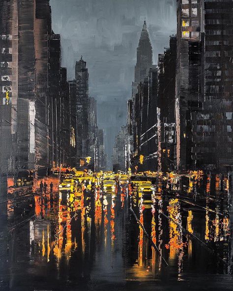 My Surroundings Art Gcse, Ny Painting, Paul Kenton, City Scape Painting, New York Painting, New York Cityscape, Rain Painting, Adventure Aesthetic, City Painting