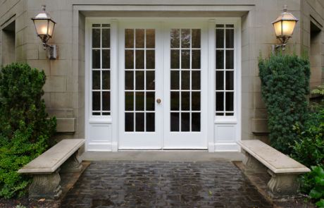 Marvin Front Doors | Choosing a Front Door Jendela Vintage, French Doors With Sidelights, French Entry Doors, Upvc French Doors, White Front Door, French Doors Exterior, Double French Doors, Doors Exterior, Double Front Doors