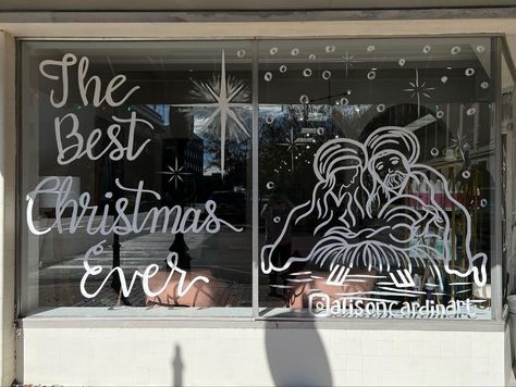 Window Nativity Scene, Nativity Window Art, Nativity Window Display, Nativity Scene Window Painting, Nativity Window Painting, Gym Christmas, Window Paint, Xmas Window, Window Decorating