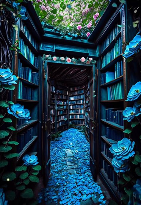 Blue Library, Housing Ideas, Dream Library, Fantasy Rooms, Library Aesthetic, Fantasy Homes, Fantasy House, Fantasy Places, Fantasy Art Landscapes