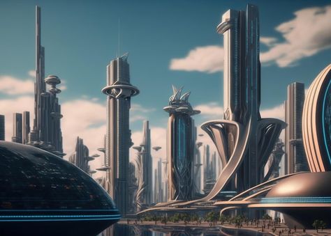 Skyline of futuristic city with fictiona... | Premium Photo #Freepik #photo #futuristic-building #future-city #town-background #futuristic-city Town Background, Background Futuristic, Futuristic Building, Futuristic City, Future City, Panoramic View, Psd Icon, City Buildings, Iconic Photos