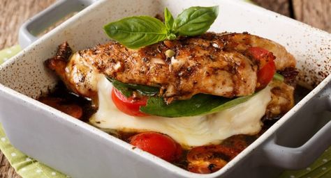 Feijoada (Brazilian Black Bean Stew) - The Leaf Healthy Stuffed Chicken Breast Recipes, Healthy Stuffed Chicken Breast, Chicken Caprese Recipe, Baked Caprese Chicken, Balsamic Chicken Recipes, Nutrisystem Recipes, Pesto Mozzarella, Healthy Chicken Parmesan, Caprese Recipes