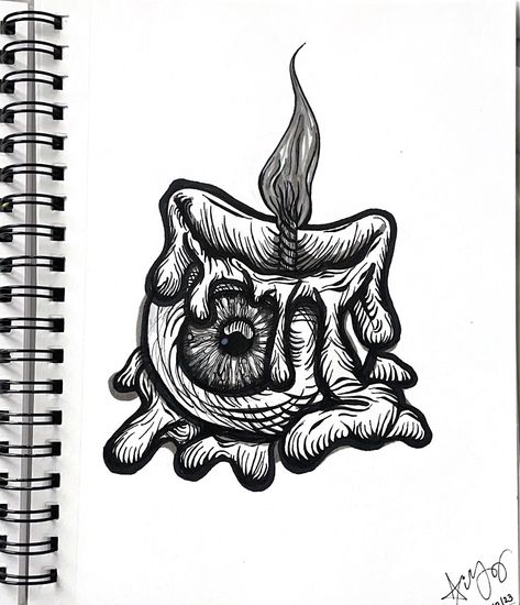 black and white ink melting eyeball candle drawing Candle Doodle, October 8, Cute Tattoos, Doodles, Sketch, Candles, Tattoos, On Instagram, Quick Saves