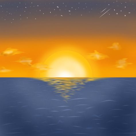 Sunset Water Drawing, Sea Sunset Drawing, Ocean Sunset Drawing, Sunset Beach Drawing, Sunrise Drawing, Beach Sketches, Ocean Drawing, Drawing Refrences, Easy Landscape