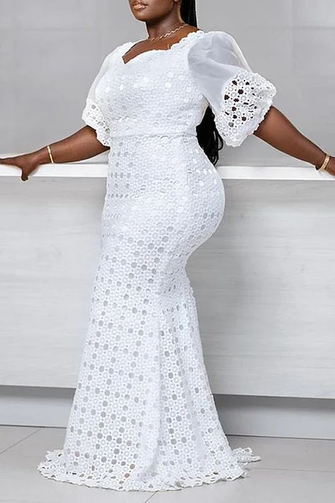 Plus Size Formal Dresses | Maxi Midi Dresses | Xpluswear White Women Dresses, Long African Dresses, Straight Clothes, Plus Size Formal, Wedding Summer, Half Sleeve Dresses, Sleeves Clothing, African Lace, Straight Dress